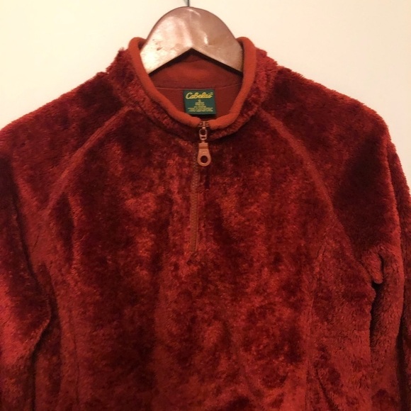 Women’s Cabela’s Red Fluffy Fleece 1/4‎ Zip Polartec Jacket. Size Small. WARM - Picture 11 of 11